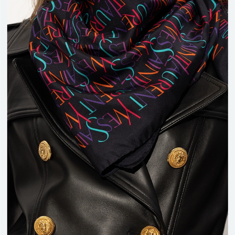 Saint Laurent YSL logo black + multi color scarf
